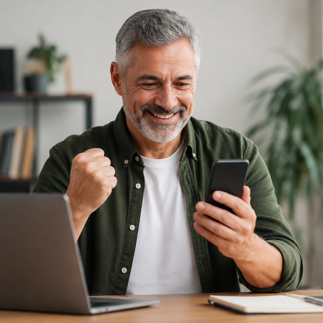 Happy member celebrating after setting up The Friday Method on his phone